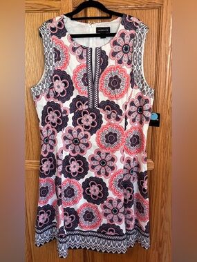 NWT Liz Claiborne Pink Navy Floral Sleeveless Dress Size 18